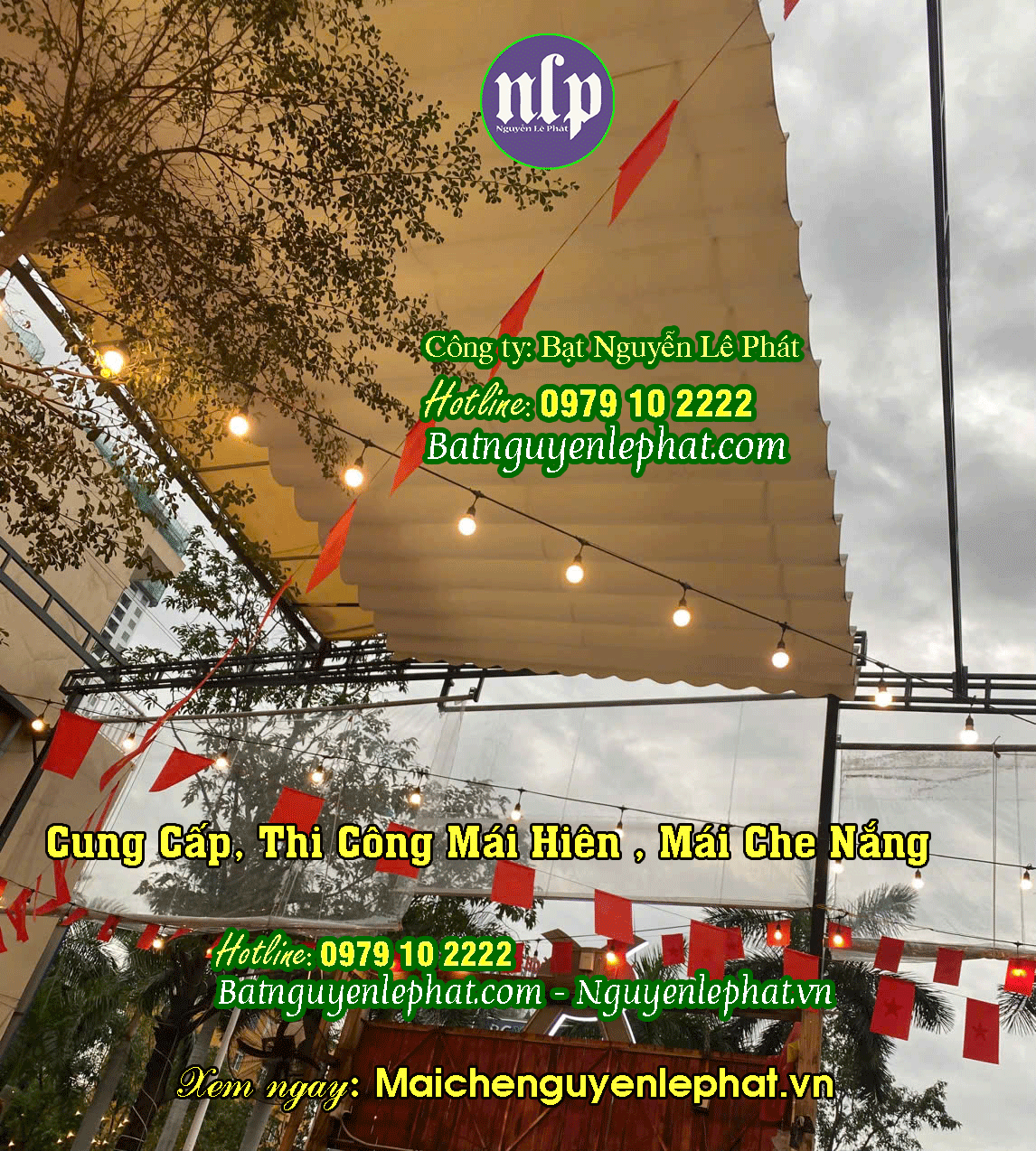 Thi công bạt mái che quán nhậu, quán cafe